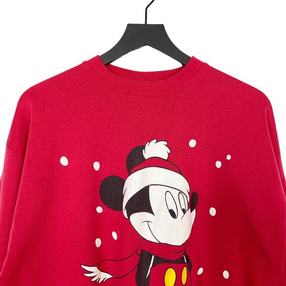 Vintage Mickey Mouse Christmas Sweatshirt Crewneck Size L Red Made In USA - Picture 2 of 8